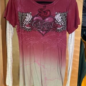 Sinful Red and White Long Sleeve Tee